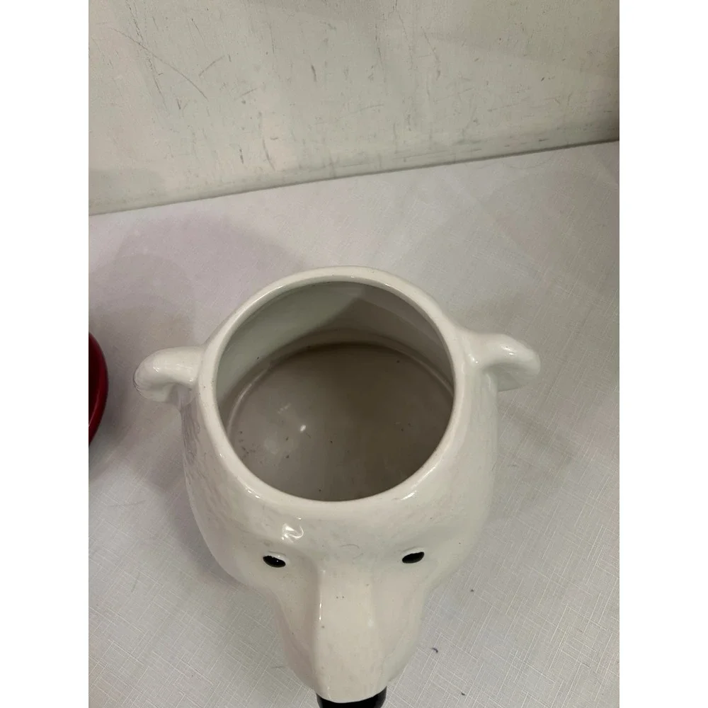 Unbranded Polar Bear Cookie Jar OS White Red Top Hat Ceramic Christmas Decor